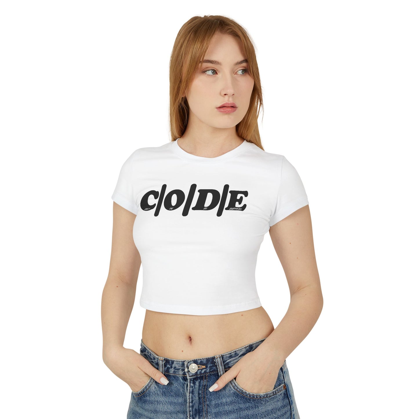 C|O|D|E Women’s Flagship Baby Tee, Casual Graphic Top, Trendy Cropped Shirt, Cute Summer Apparel