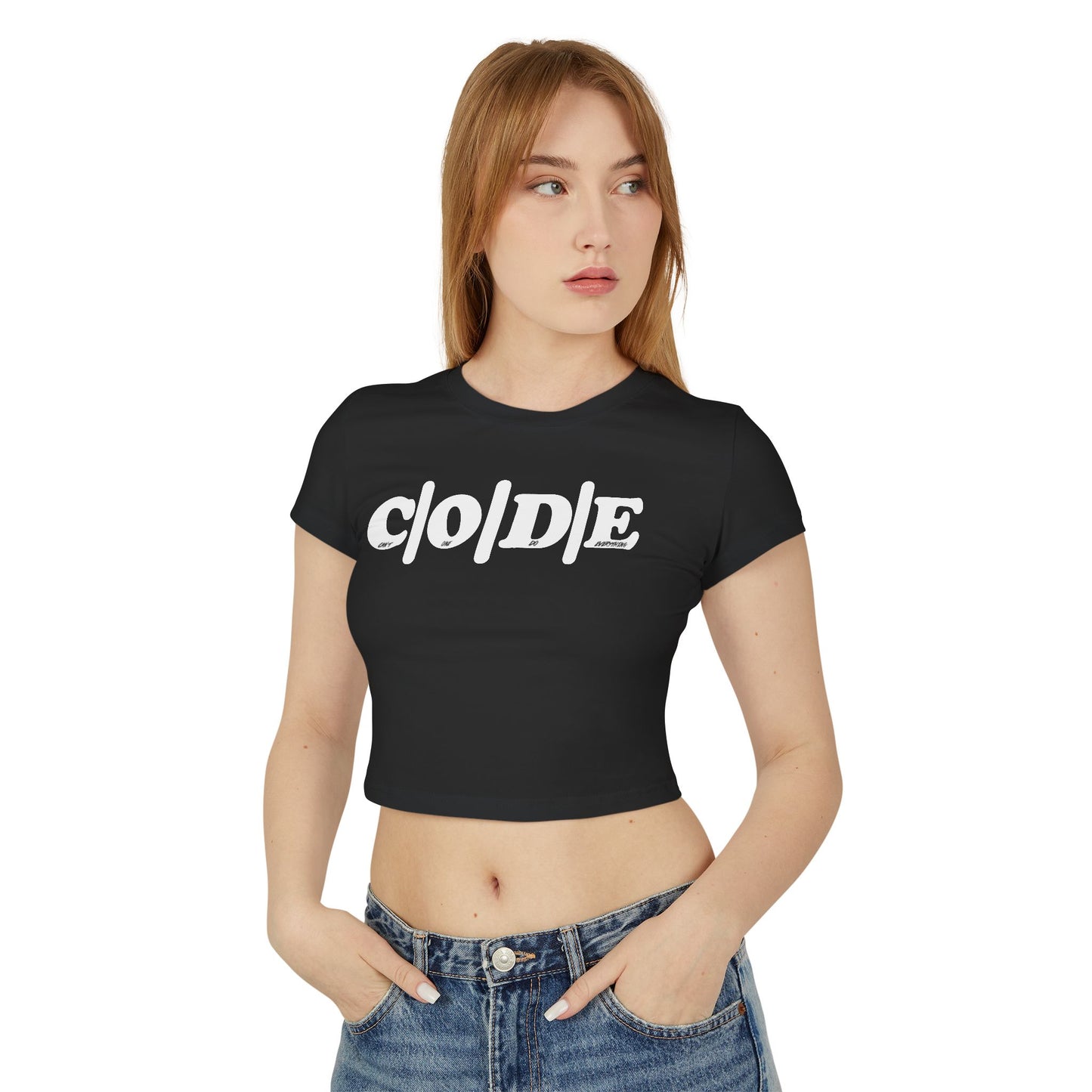 C|O|D|E Women’s Flagship Baby Tee, Casual Graphic Top, Trendy Cropped Shirt, Cute Summer Apparel