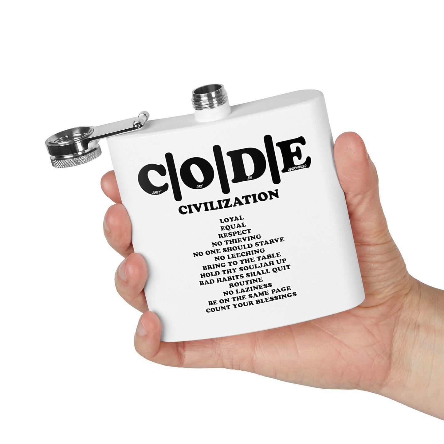 C|O|D|E Stainless Steel Flask - Code of Conduct - Perfect for You and Your Loved Ones Who Like to Drink Drank
