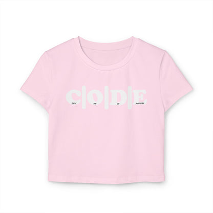 C|O|D|E Women’s Flagship Baby Tee, Casual Graphic Top, Trendy Cropped Shirt, Cute Summer Apparel