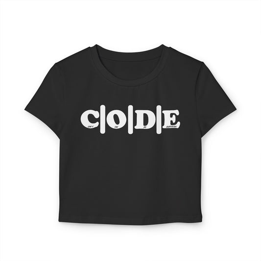 C|O|D|E Women’s Flagship Baby Tee, Casual Graphic Top, Trendy Cropped Shirt, Cute Summer Apparel
